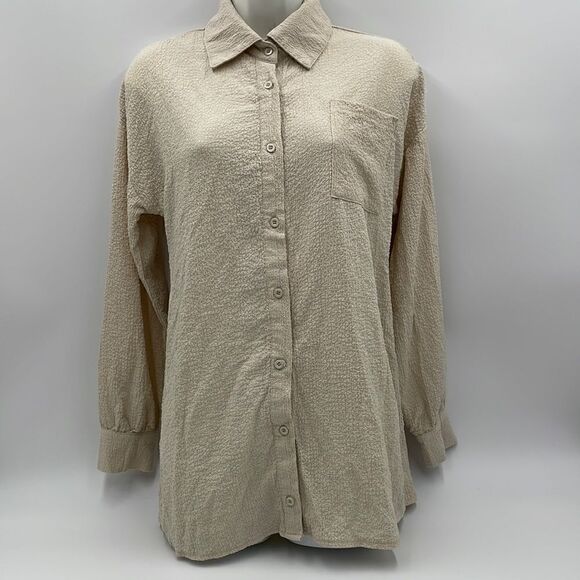 NWOTS pretty little thing cream ruched button down top - Picture 1 of 12